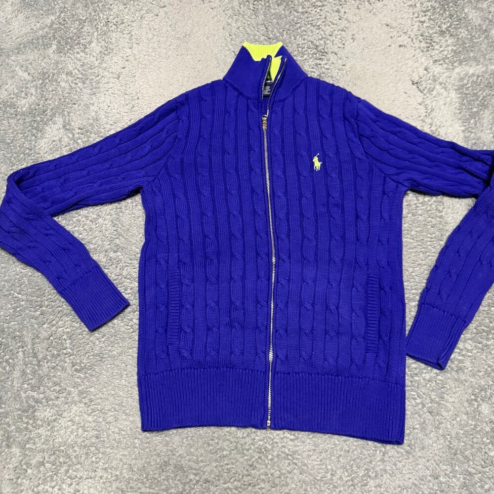 Polo Ralph Lauren Golf Sweater Womens Medium Purple Cable Knit Cotton Full Zip